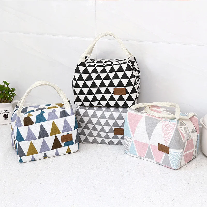 Portable Grid pattern Lunch Bag For Women Kids Men Insulated Canvas Box Tote Bag Thermal Cooler Food bag