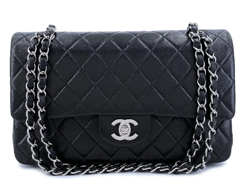 Chanel Vintage Black Medium Flap Bag Double SHW 2001 Lambskin 2LS