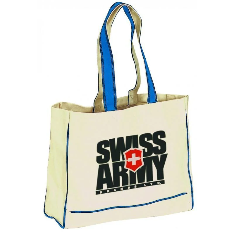 Color Handle Canvas Tote Bag With Inside Zip Pocket