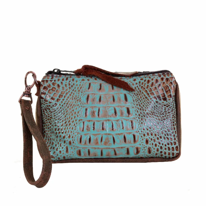 MPG91 - Vintage Mint Crocodile Print Makeup Pouch