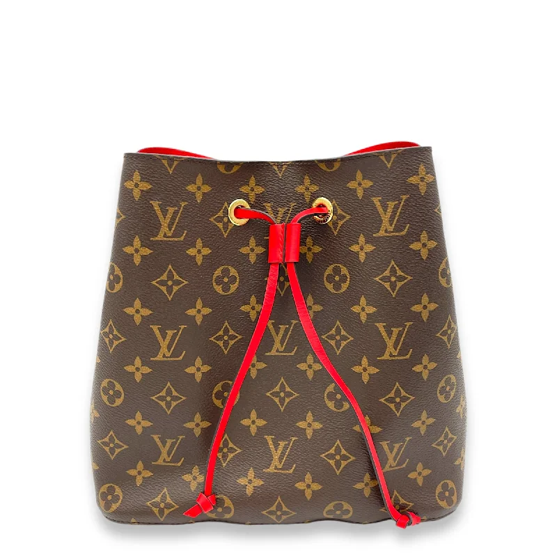 NeoNoe MM Brown Bucket Bag in Monogram Coated Canvas, Gold hardware