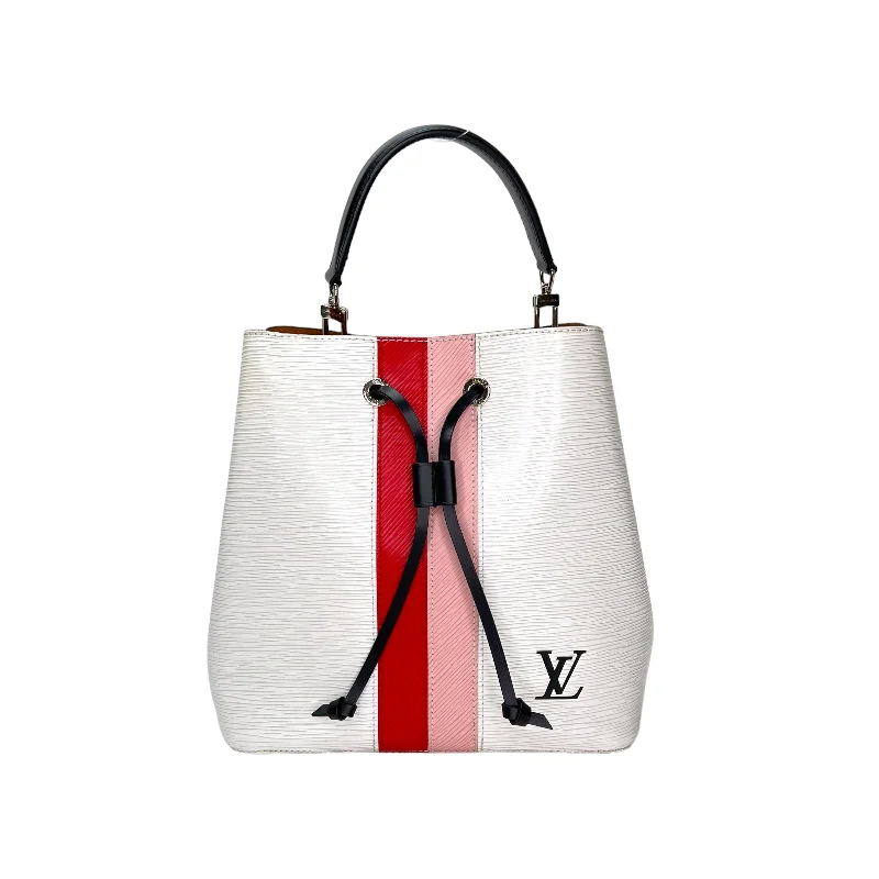 NeoNoe MM White Bucket Bag in Epi Leather, Silver hardware