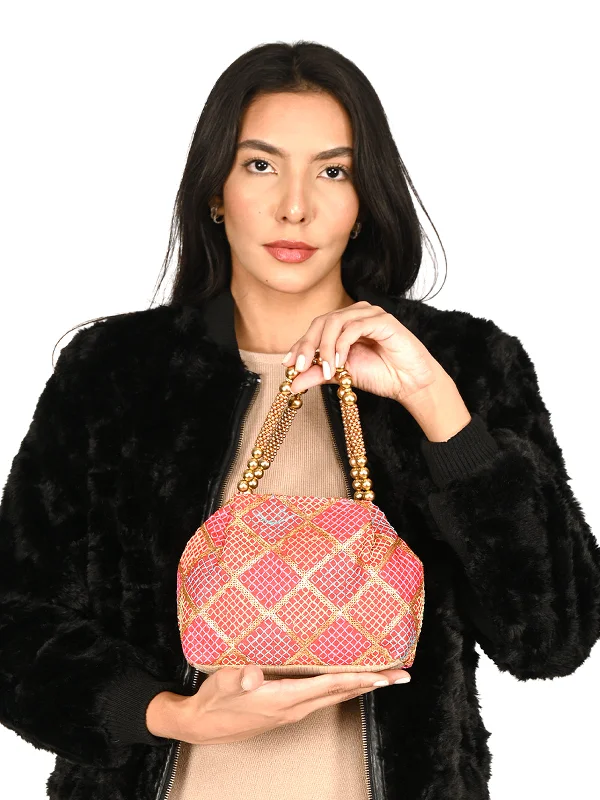 Odette Pink Embroidered Clutch For Women