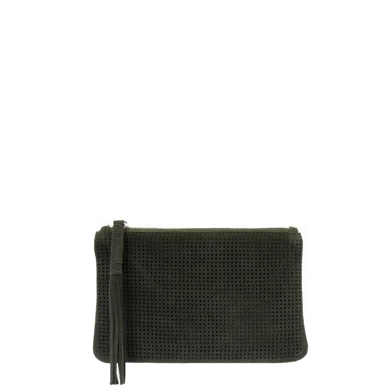 Orado Perforated Suede Pouch Small Olive