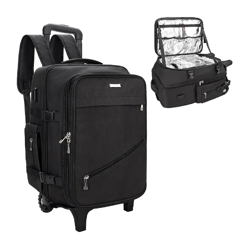 Rolling Extra Large Barber Makeup Backpack with Heat Insulation Layer and Adjustable Dividers