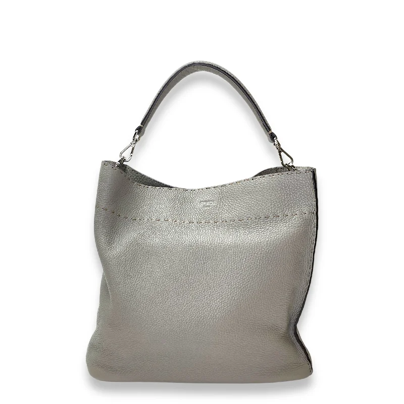 Selleria Anna Grey Bucket Bag in Calfskin, Silver hardware