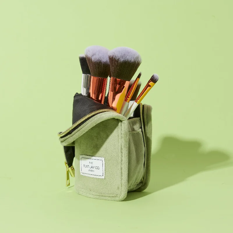 Standing Makeup Brush Case - Sage Green Velvet