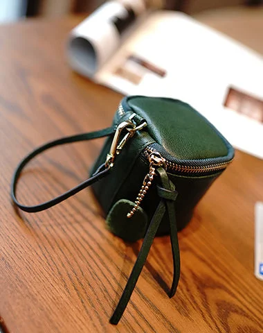 Vintage Green Leather Wristlet Wallet Cube Zip Clutch Wallet Womens Tan Ladies Zip Around Wallets for Women