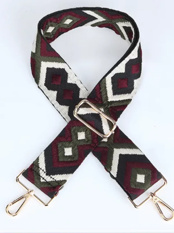 AZTEC BAG STRAP-  Burgundy/Green/Cream Mix - Gold/Silver Hardware