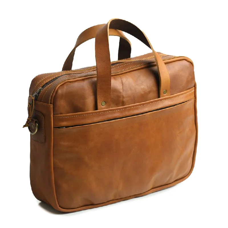 Bark And Mill Leather Laptop Briefcase | Tan