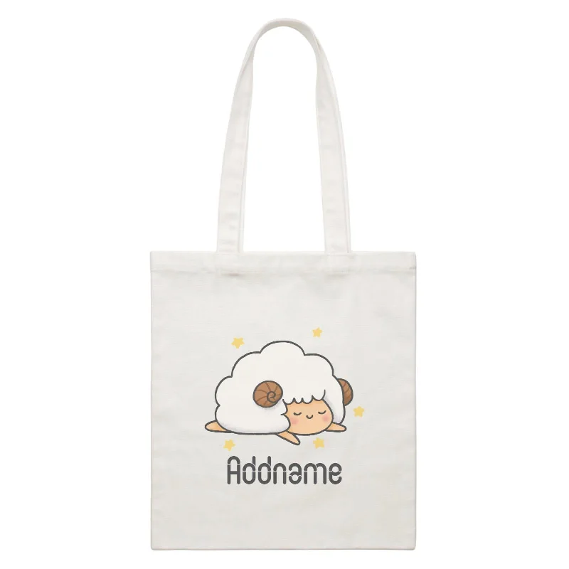 Cute Hand Drawn Style Sheep Addname White Canvas Bag