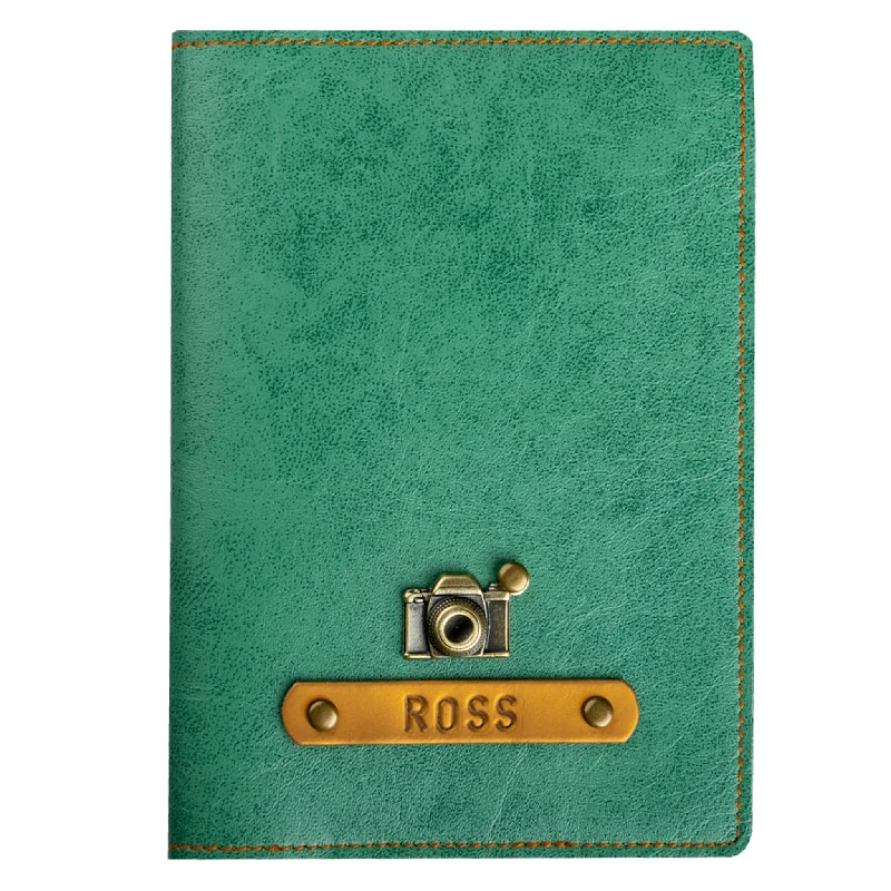 Personalized Emerald Green Leather Finish Passport Cover