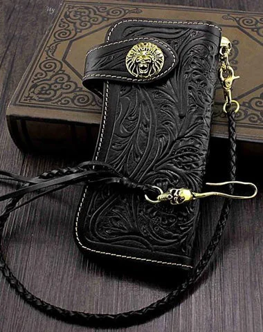 Handmade Black Leather Mens Biker Chain Wallet Biker wallet with Chain Long Wallet For Men