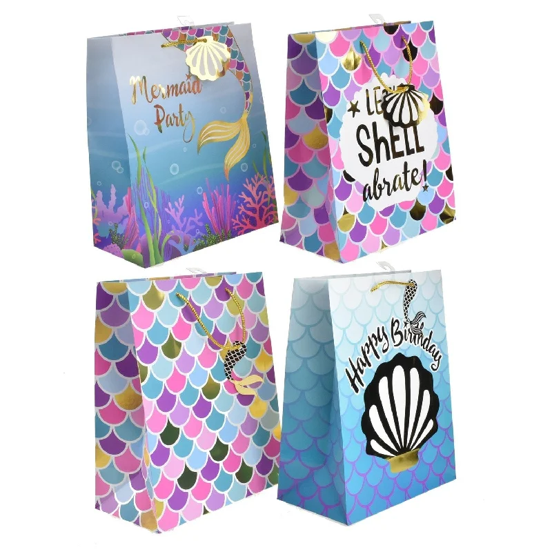 Mermaid Variety Themed Gift Bags, 12-3/4-Inch, 4-Piece