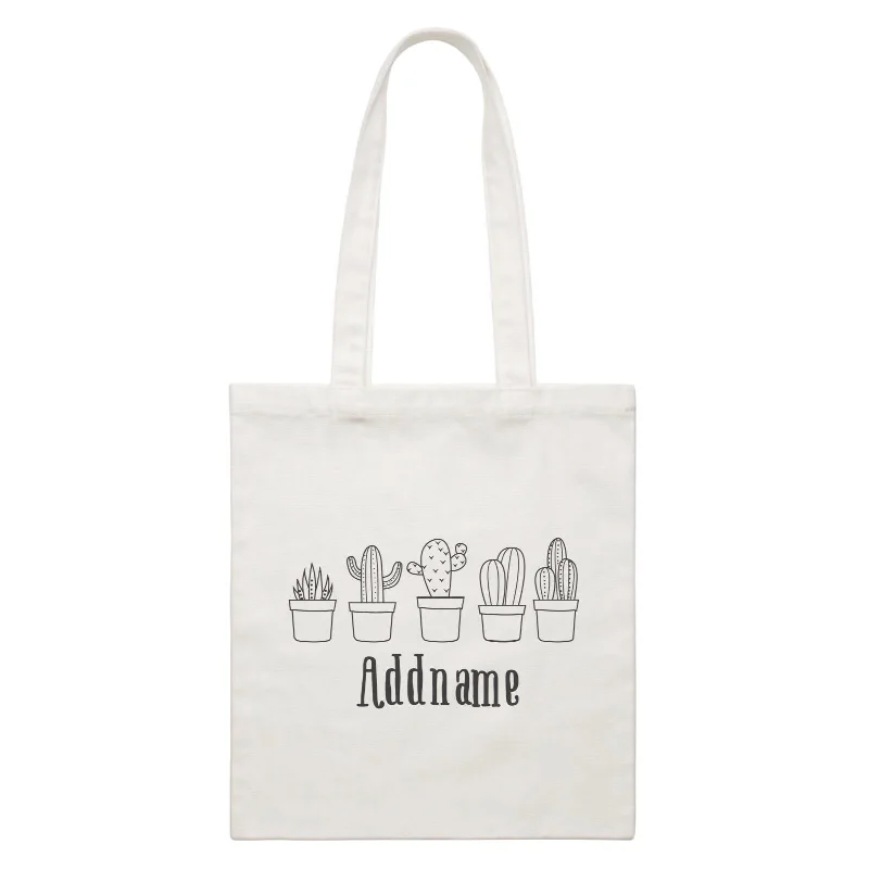 Random Quotes Doodle Cactus Addname White Canvas Bag