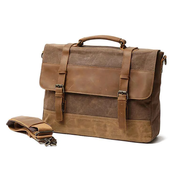 Vintage Leather and Canvas Laptop Messenger Bag